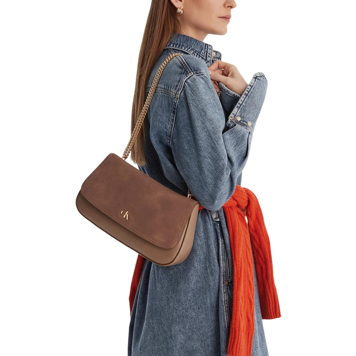 Sac Bandoulière Calvin Klein CK Conv Chain Brushed Medium Femme - Marron