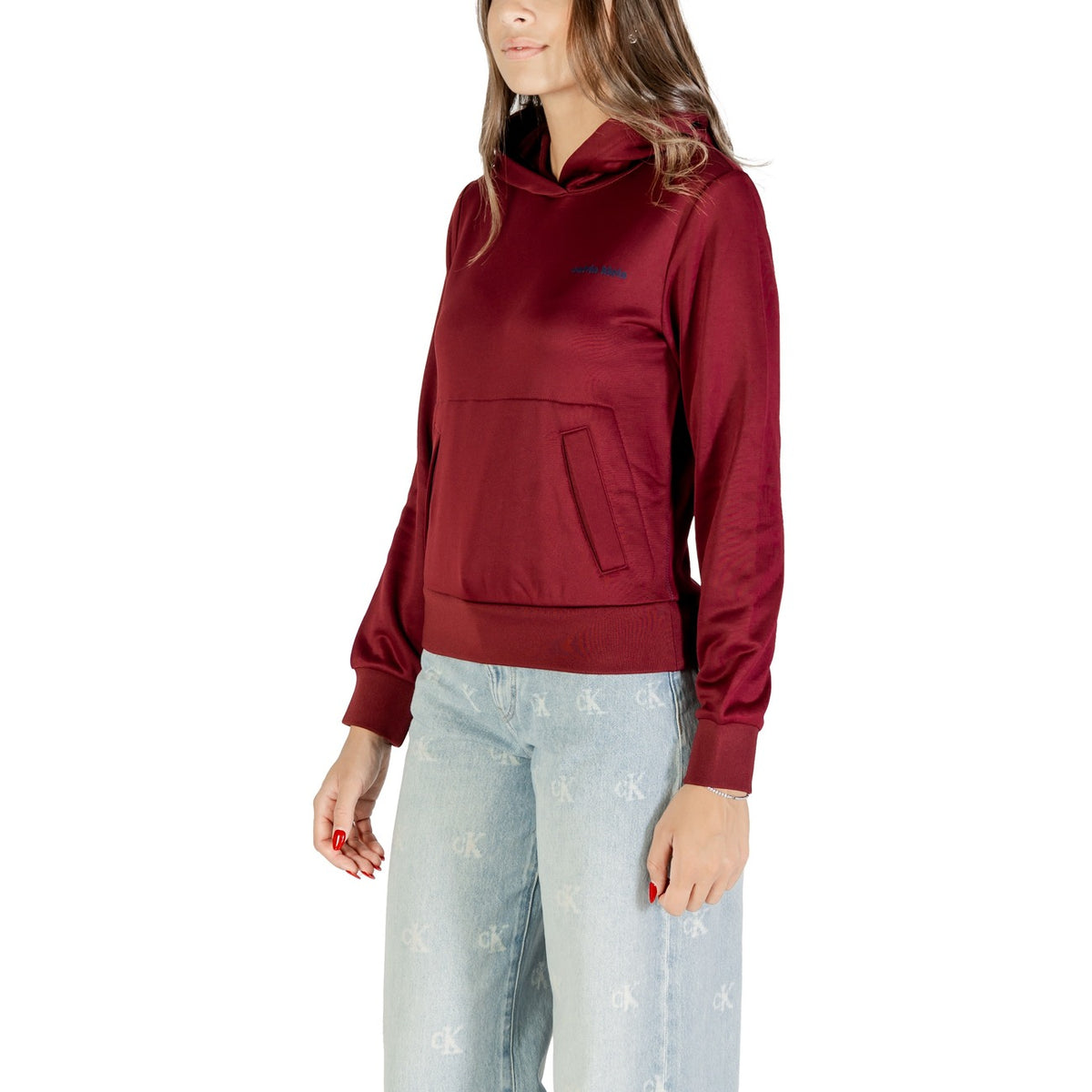 Sweat à Capuche Calvin Klein Jeans High Shine French Terry Femme - Bordeaux
