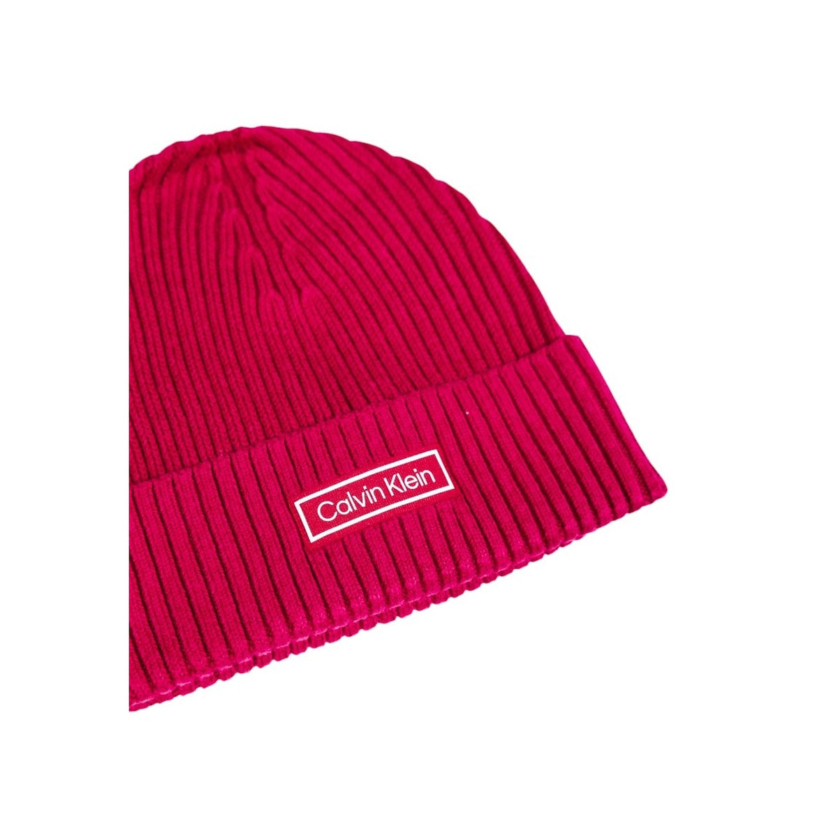 Bonnet Calvin Klein Patch Chunky Rib Cotton Beanie Homme - Fuchsia