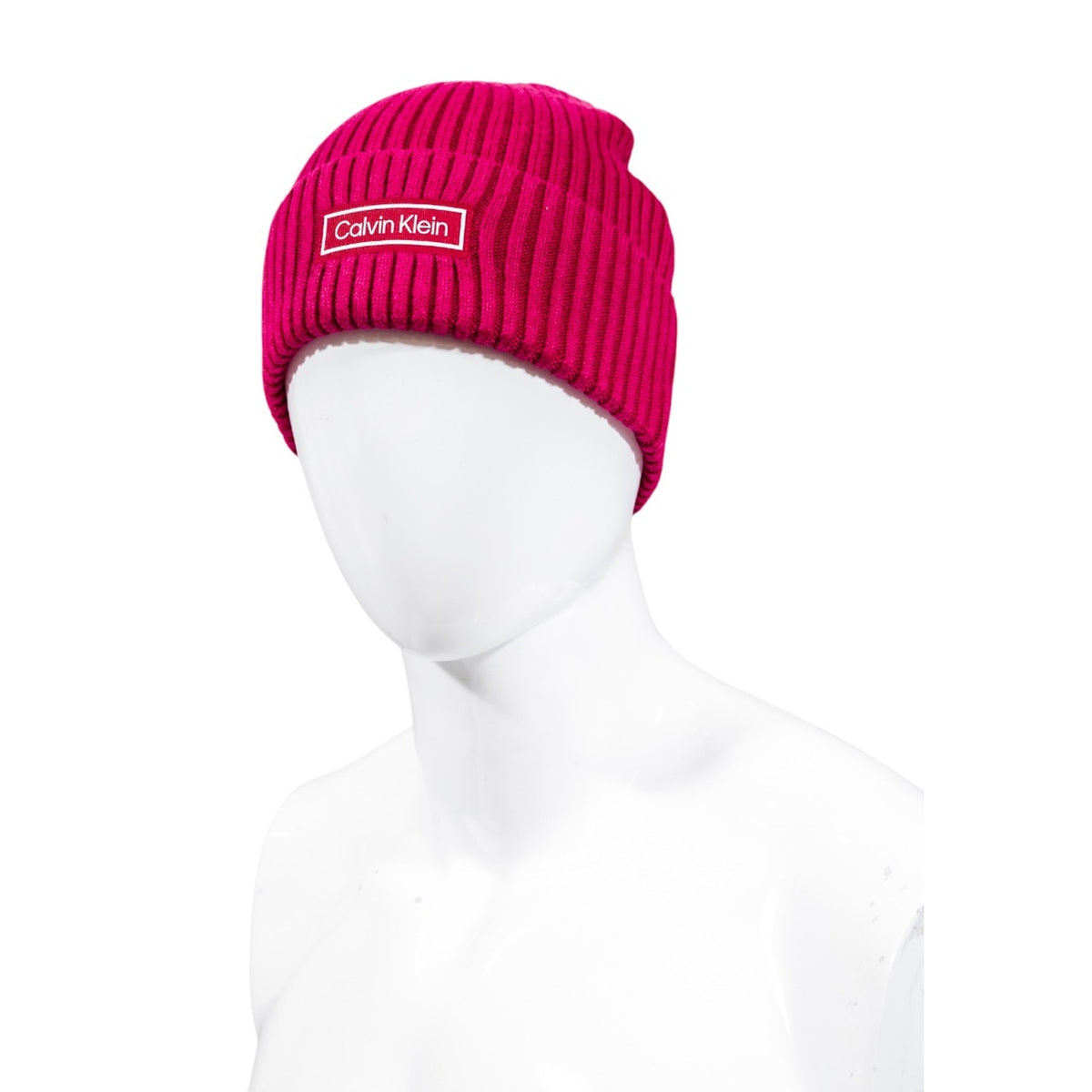 Bonnet Calvin Klein Patch Chunky Rib Cotton Beanie Homme - Fuchsia